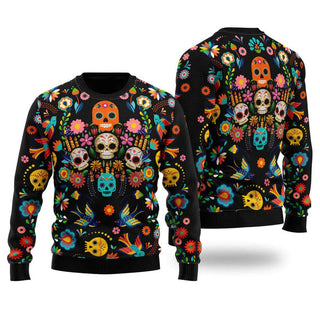 Sugar Skull Ugly Halloween Sweater For Men & Women Halloween Gift Sweater US1046