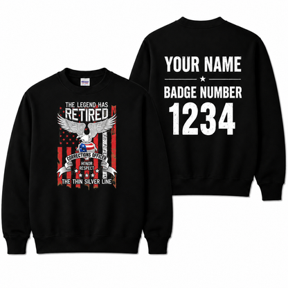 Custom Name Retired Corrections Officer Thin Silver Line Retirement Sweatshirt