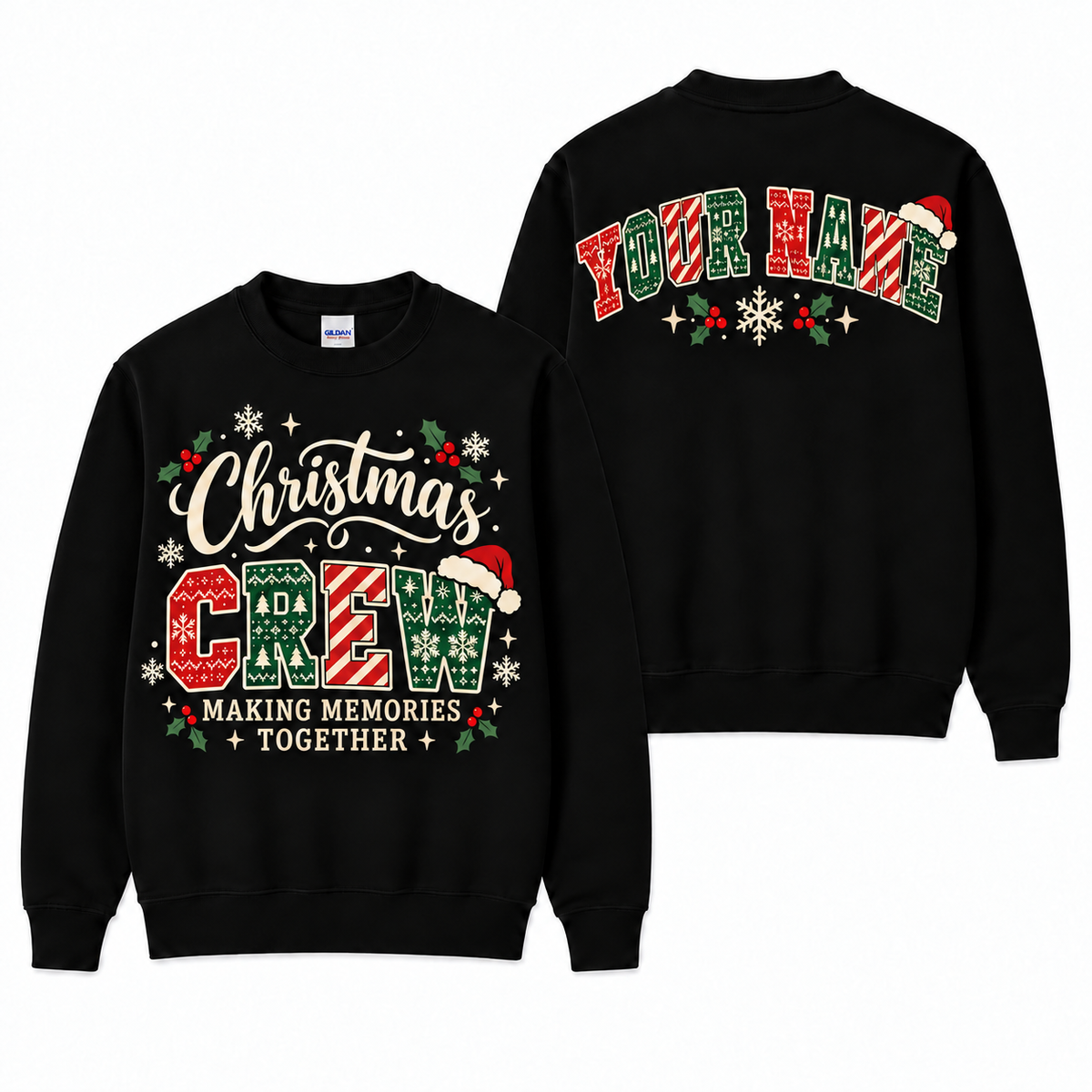 Personalized Christmas Crew Sweatshirt – Custom Name Back, Unisex Holiday Sweater
