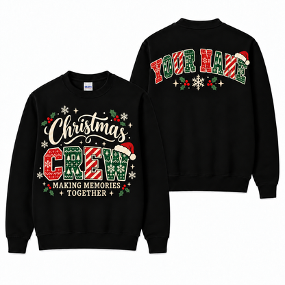 Personalized Christmas Crew Sweatshirt – Custom Name Back, Unisex Holiday Sweater