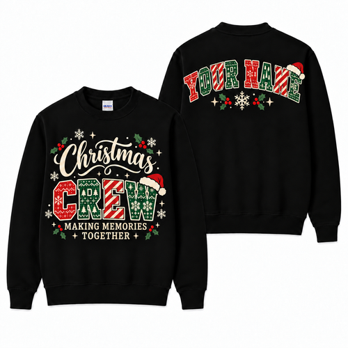 Personalized Christmas Crew Sweatshirt – Custom Name Back, Unisex Holiday Sweater