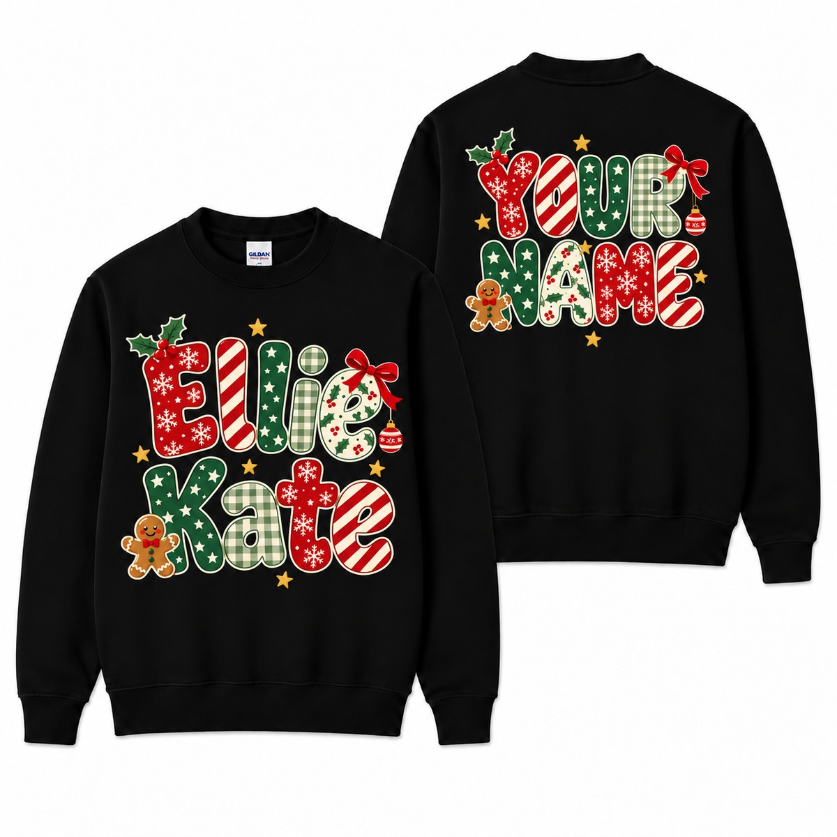 Personalized Christmas Name Sweatshirt, Gingerbread & Holiday Lettering, Custom Christmas Gift for Her