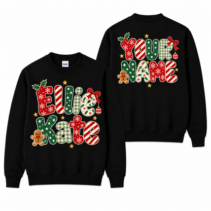 Personalized Christmas Name Sweatshirt, Gingerbread & Holiday Lettering, Custom Christmas Gift for Her