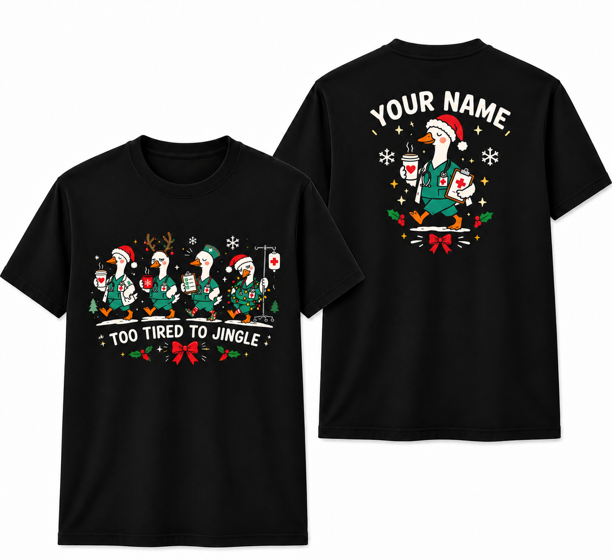 Too Tired To Jingle Nurse Shirt, Funny Christmas RN Unisex T-Shirt, Night Shift Nurse Gift, ER ICU Nurse Holiday Tee