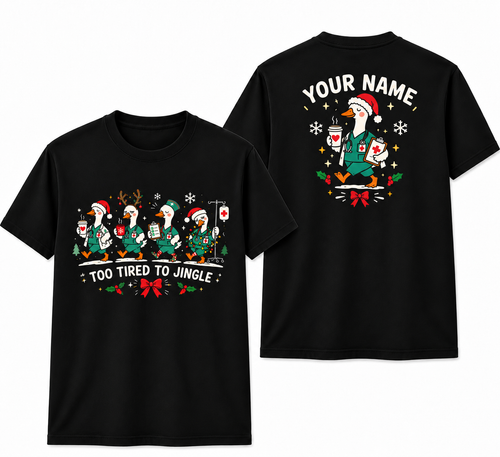 Too Tired To Jingle Nurse Shirt, Funny Christmas RN Unisex T-Shirt, Night Shift Nurse Gift, ER ICU Nurse Holiday Tee