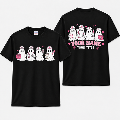 Custom Nurse Halloween Shirt, Cute Ghost Nurse Personalized Unisex T-Shirt, Spooky Medical Staff Gift