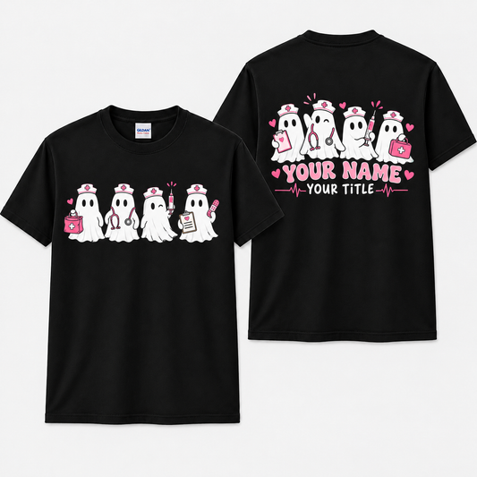 Custom Nurse Halloween Shirt, Cute Ghost Nurse Personalized Unisex T-Shirt, Spooky Medical Staff Gift