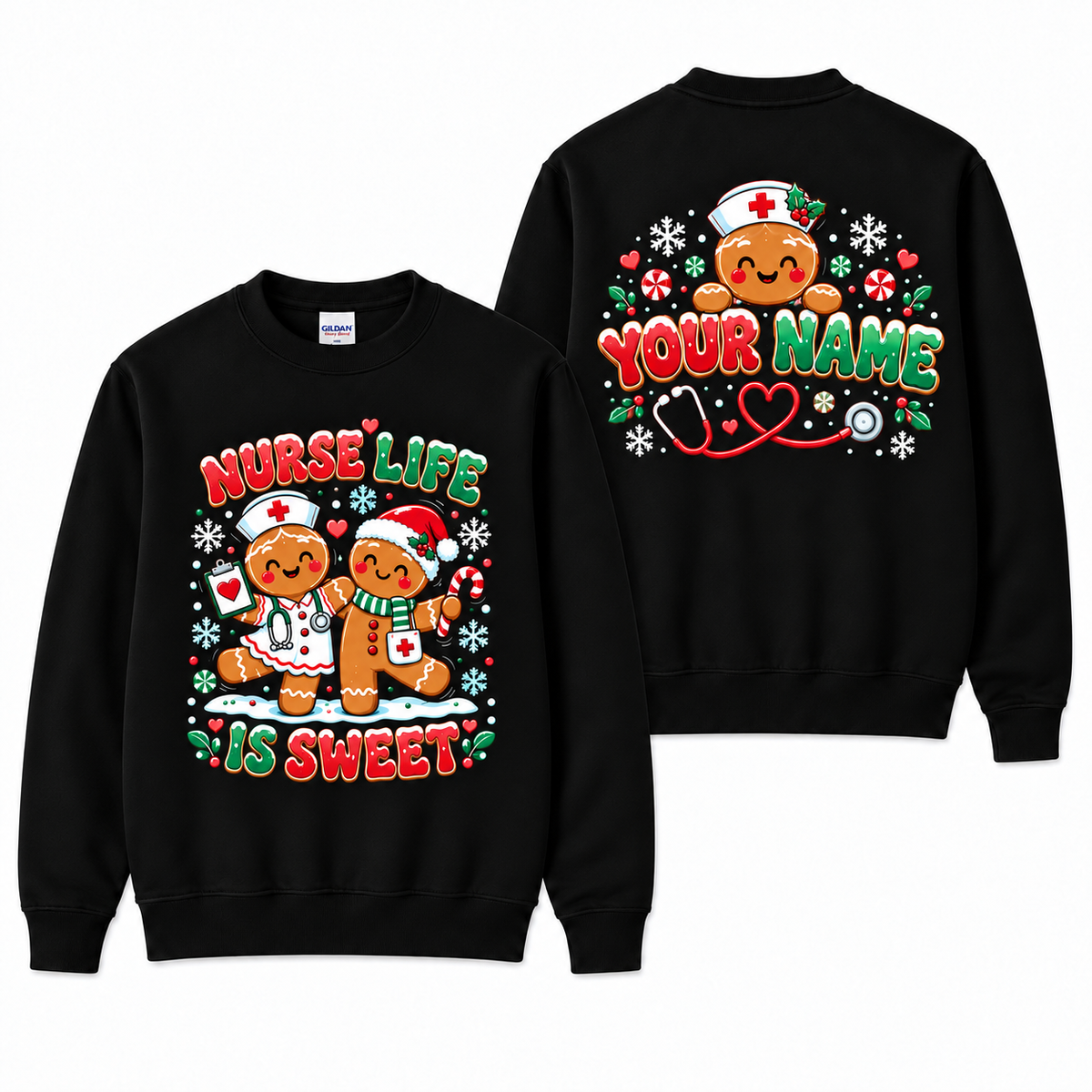Custom Nurse Christmas Sweatshirt - Personalized Gingerbread Nurse Life Sweater