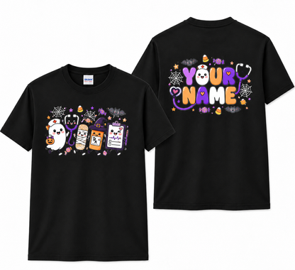 Personalized Halloween Nurse Shirt, Custom Ghost Nurse Tee, Cute Spooky Nursing Gift, Funny Nurse Halloween T Shirt