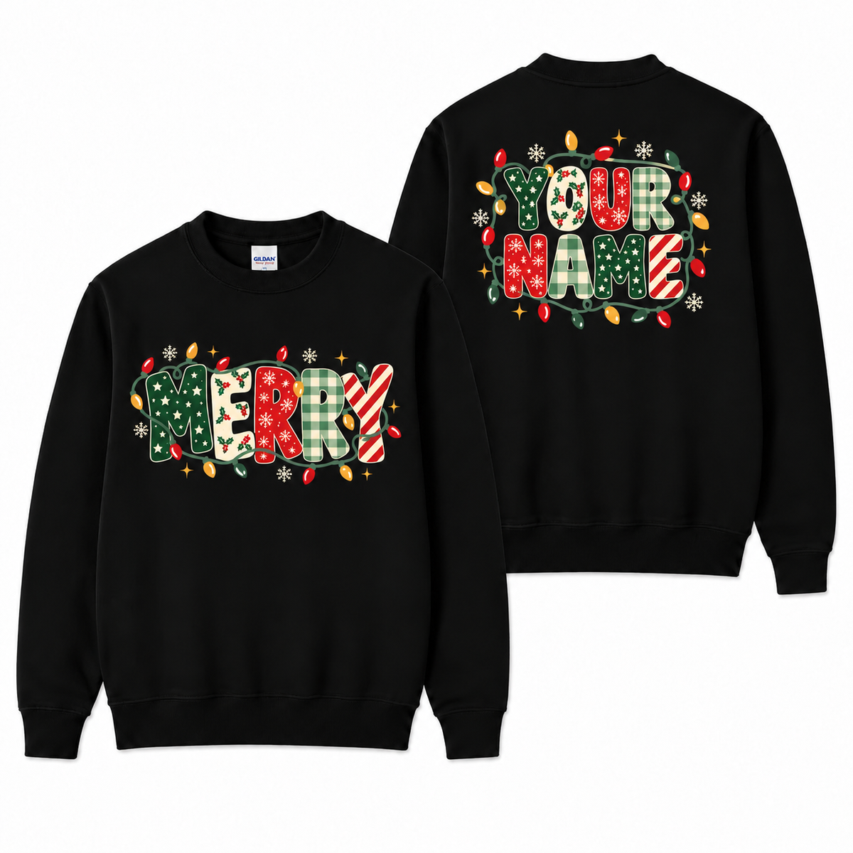 Personalized Merry Christmas Lights Sweatshirt, Custom Name Holiday Pullover, Christmas Gift for Her