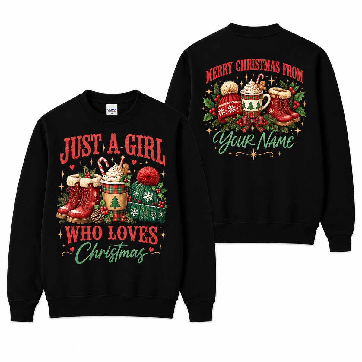 Personalized Just a Girl Who Loves Christmas Sweatshirt – Custom Name Christmas Crewneck, Cozy Holiday Gift for Her