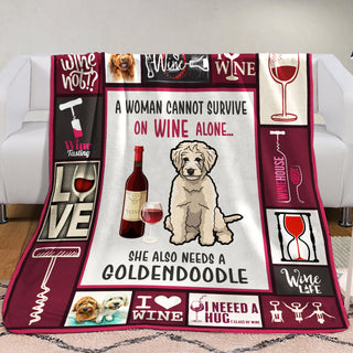 Wine and Goldendoodle Fleece Blanket A2402 87O34