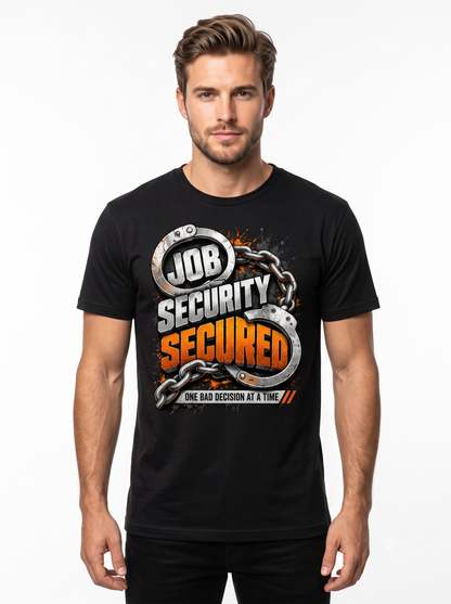 Custom Corrections Officer Duty Shirt – "Job Security Secured" Front & Back Graphic T-Shirt, Personalized Jailer Deputy Gift