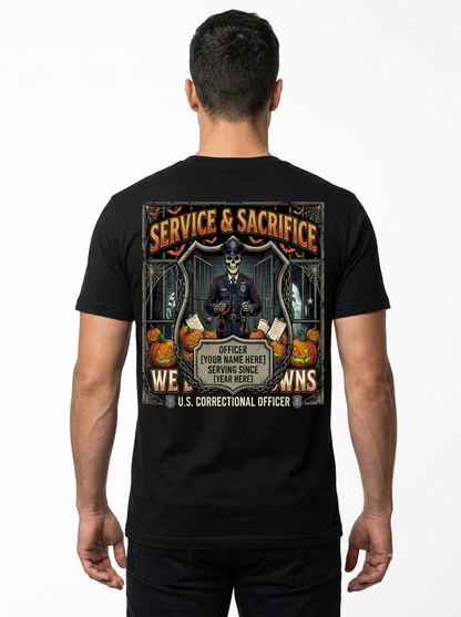 Custom "Halloween & Lockdown" Correctional Officer T-Shirt — Personalized Front & Back Spooky Graphic Tee