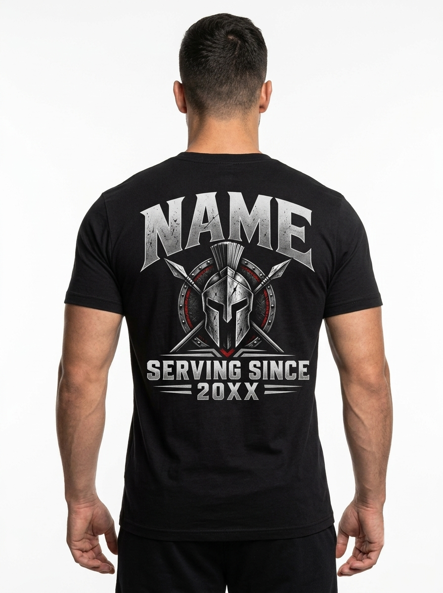 Personalized "Warrior Pride Runs Silver Deep" Correctional Officer T-Shirt — Spartan Helmet & Thin Silver Line (Front & Back)