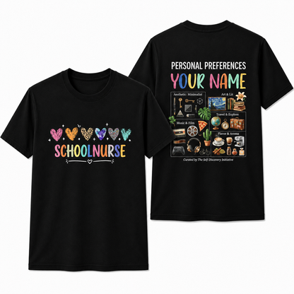Personalized School Nurse Heart Shirt Custom Nurse Appreciation Gift Unisex T-Shirt