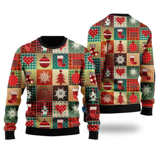 Vintage Christmas Patchwork Ugly Christmas Sweater For Men & Women Christmas Gift Sweater US1368