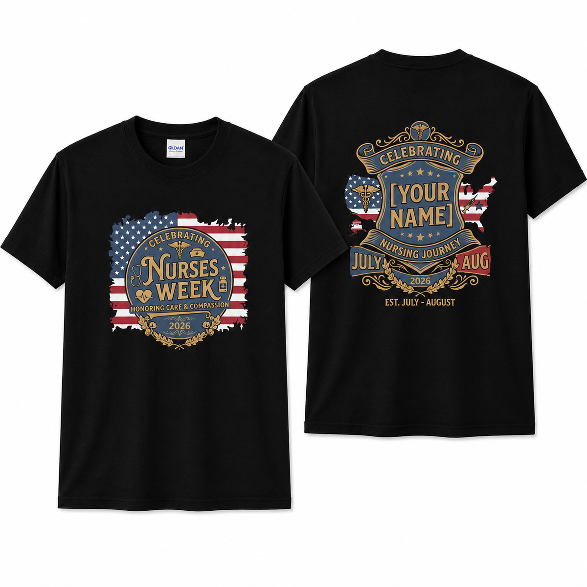 Personalized Happy Nurses Week 2026 American Flag Nurse Gift Custom Unisex T-Shirt