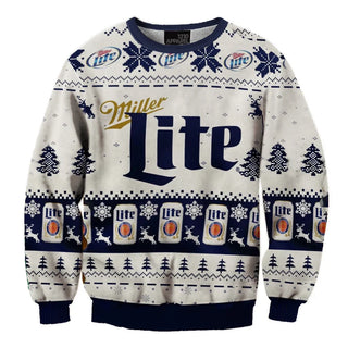 Unisex Miller Lite Fun 3D Ugly Christmas Sweater For Men & Women Christmas Gift Sweater BH1271