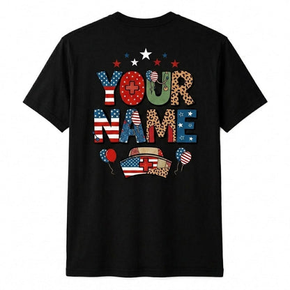 Personalized Patriotic Bow American Flag Shirt Custom 4th of July Unisex T-Shirt