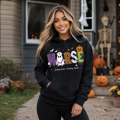 Personalized Nurse Halloween Hoodie Custom Name Spooky Ghost RN LPN CNA Gift