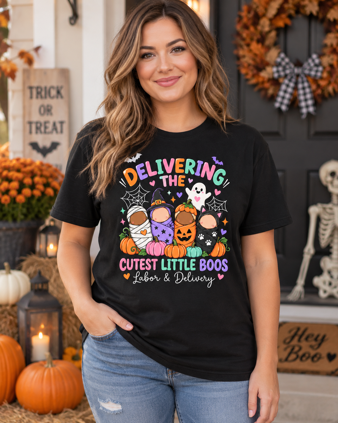 Personalized Halloween Labor And Delivery Nurse Shirt Custom L&D Nurse Gift Unisex T-Shirt