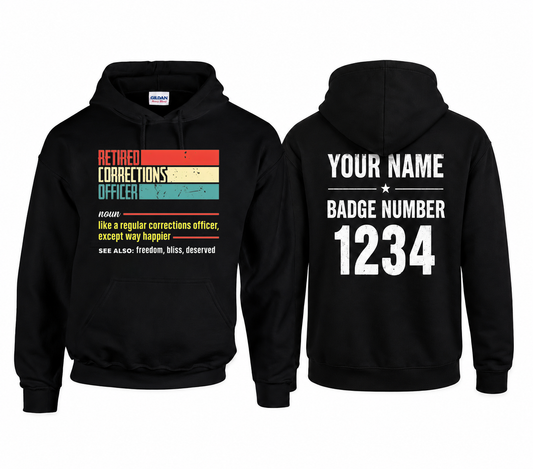 Custom Name Retired Corrections Officer Hoodie, Retro Vintage Definition Retirement Gift Hoodie