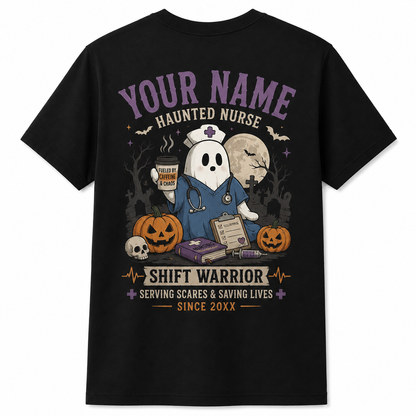 Personalized Custom Haunted Nurse Halloween Ghost T-Shirt , Nurse