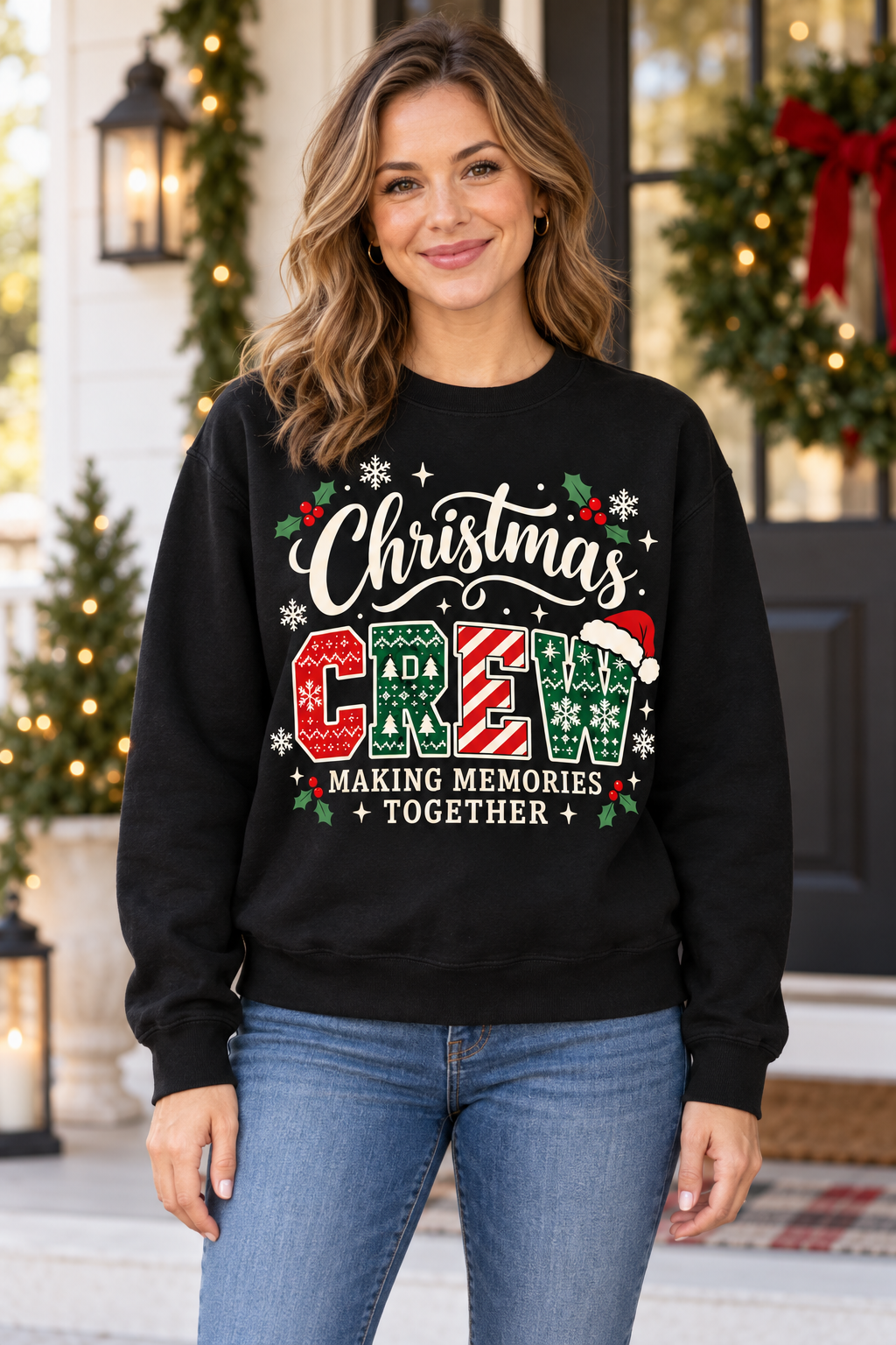 Personalized Christmas Crew Sweatshirt – Custom Name Back, Unisex Holiday Sweater