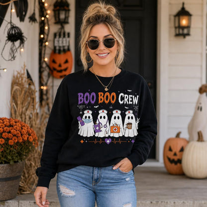 Personalized Halloween Nurse Sweatshirt Custom Name Boo Boo Crew Ghost Graphic RN LPN CNA Nurse Gift
