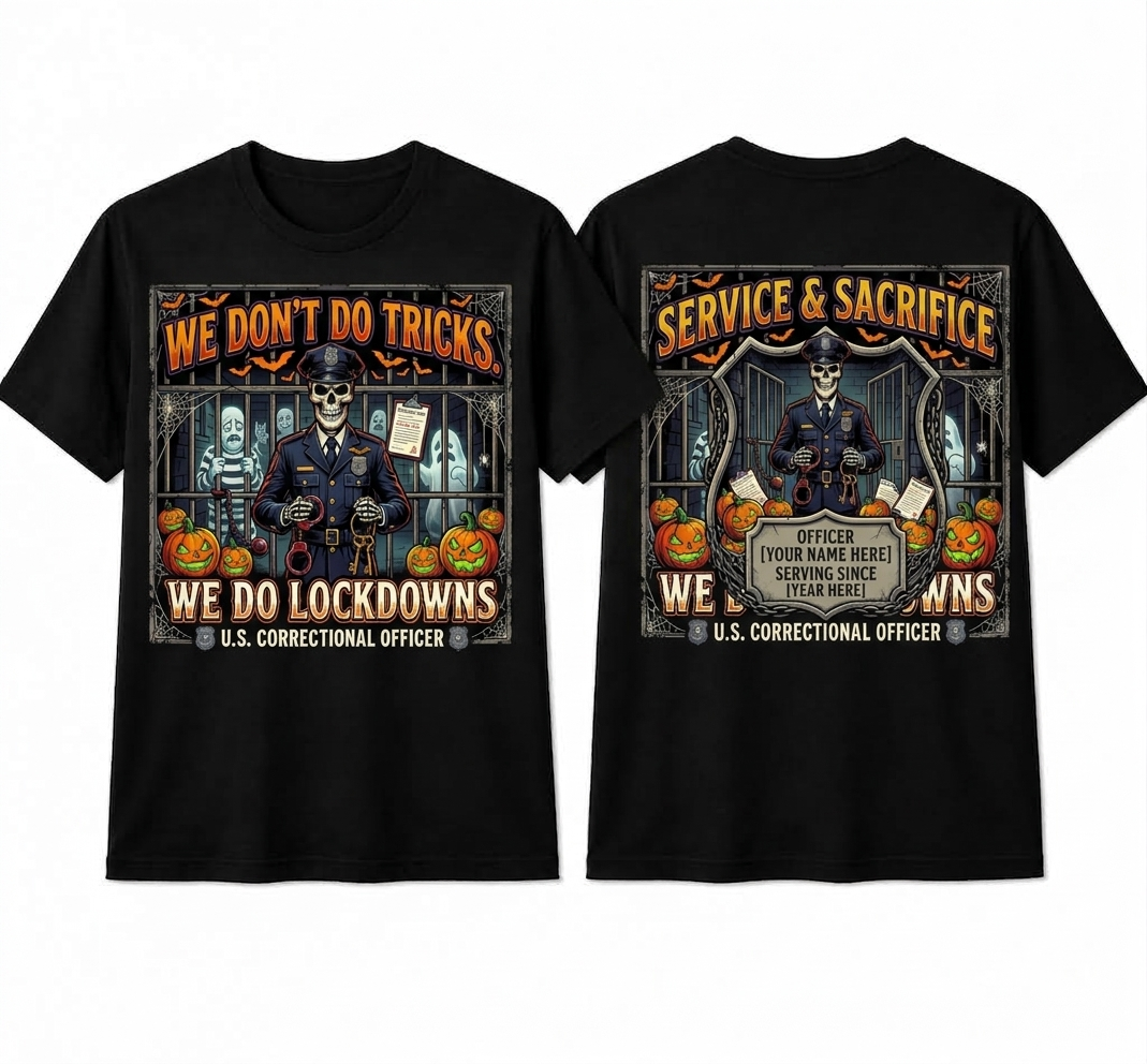 Custom "We Do Lockdowns" Halloween Correctional Officer T-Shirt — Personalized Front & Back Graphic Tee