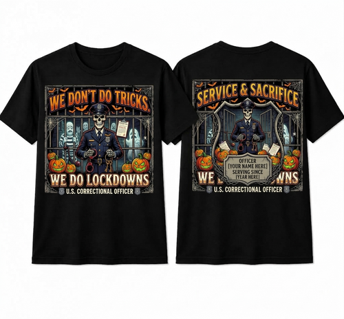 Custom "We Do Lockdowns" Halloween Correctional Officer T-Shirt — Personalized Front & Back Graphic Tee