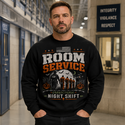 Personalized Correctional Officer Halloween Sweatshirt Room Service Night Shift Custom Name CO Gift