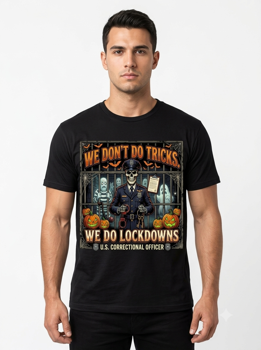 Custom "We Do Lockdowns" Halloween Correctional Officer T-Shirt — Personalized Front & Back Graphic Tee