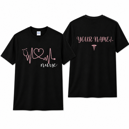 Personalized Nurse Heartbeat Shirt Custom RN Gift Nursing Life Unisex T-Shirt