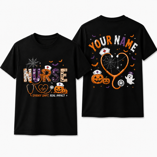 Personalized Ghost Halloween Shirt Custom Pumpkin Fall Spooky Tee T-Shirt
