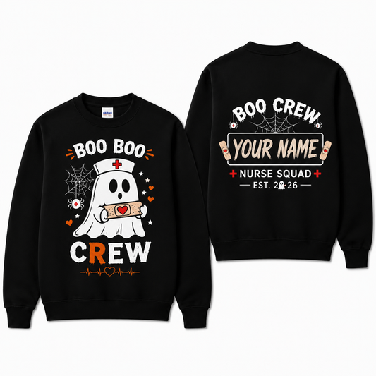 Custom Halloween Nurse Sweatshirt Personalized Spooky Boo Crew Ghost RN Gift