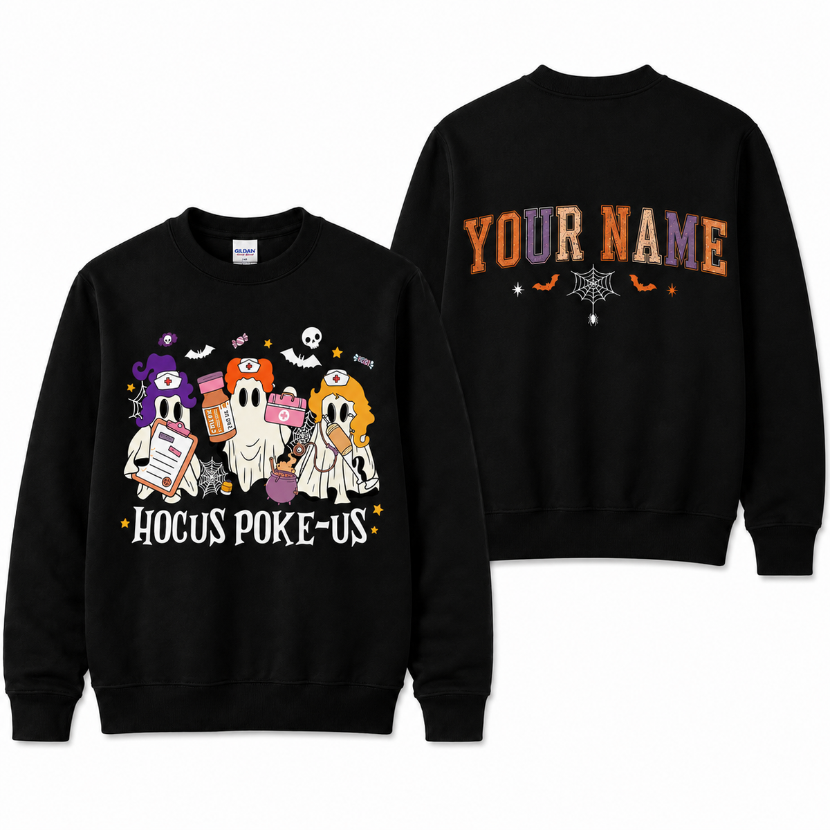 Personalized Custom Hocus Poke-Us Nurse Halloween Sweatshirt Funny Ghost