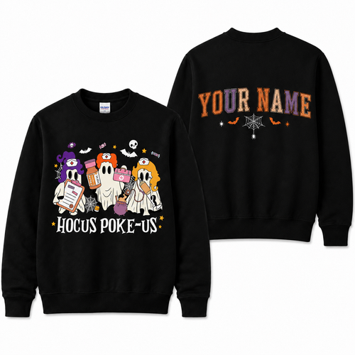 Personalized Custom Hocus Poke-Us Nurse Halloween Sweatshirt Funny Ghost