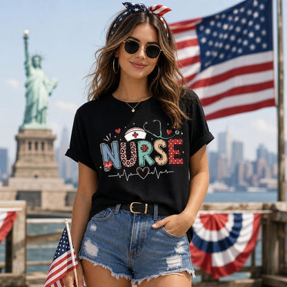 Personalized Patriotic Bow American Flag Shirt Custom 4th of July Unisex T-Shirt