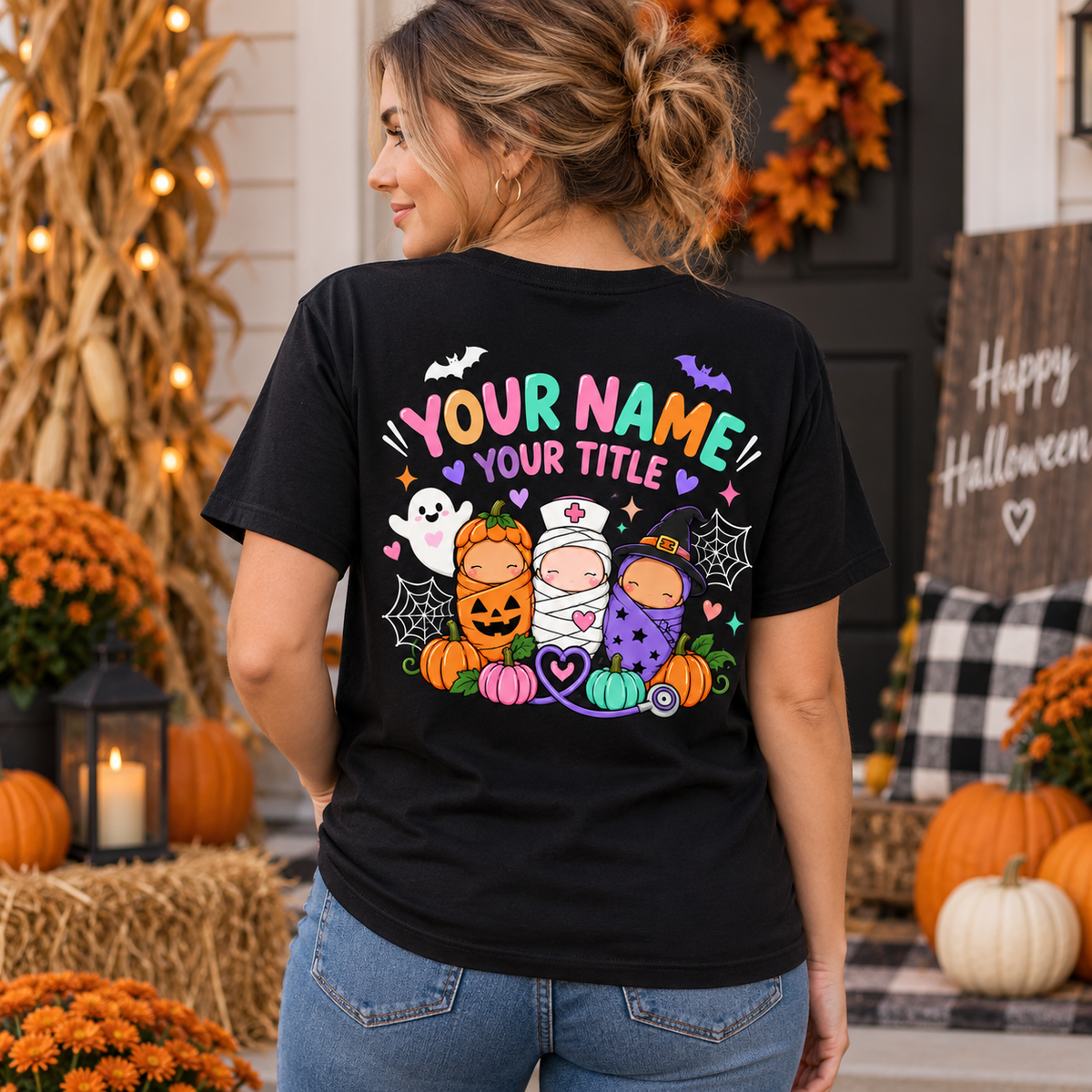 Personalized Halloween Labor And Delivery Nurse Shirt Custom L&D Nurse Gift Unisex T-Shirt