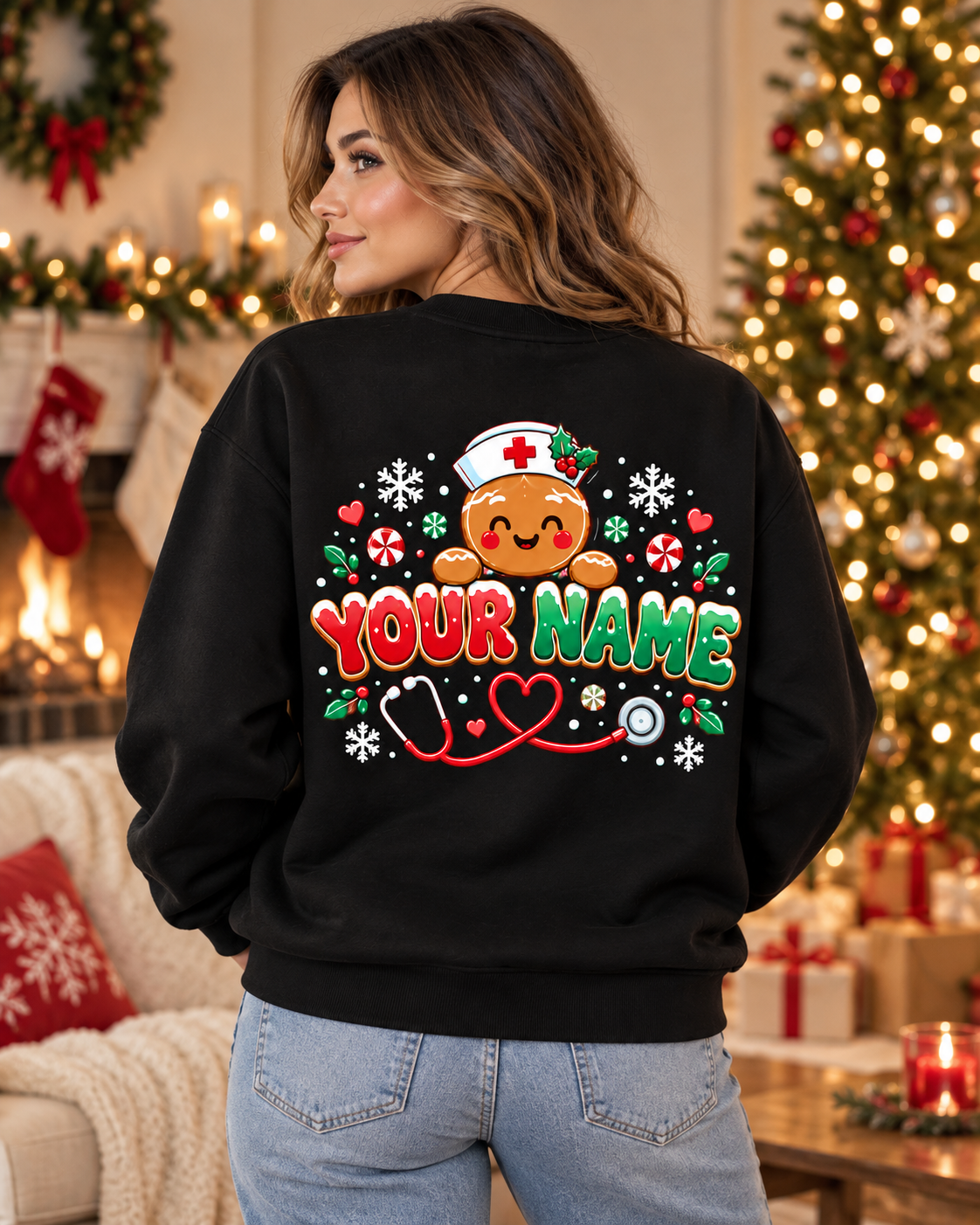 Custom Nurse Christmas Sweatshirt - Personalized Gingerbread Nurse Life Sweater