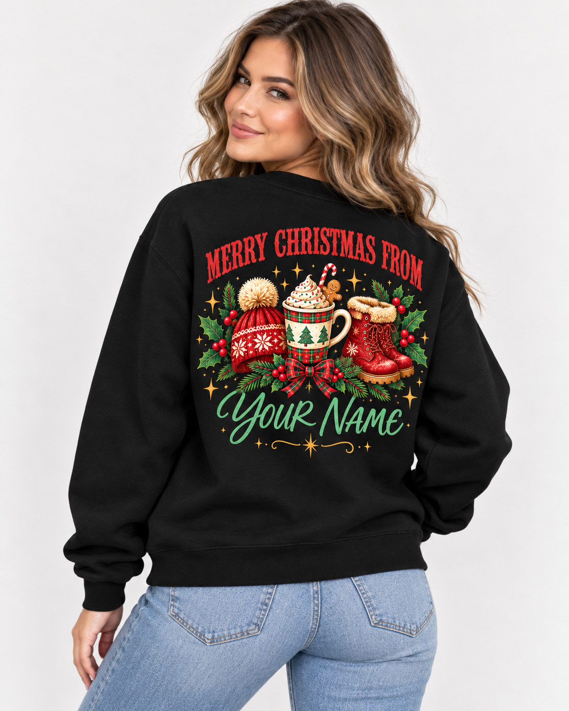 Personalized Just a Girl Who Loves Christmas Sweatshirt – Custom Name Christmas Crewneck, Cozy Holiday Gift for Her