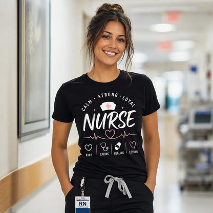 Personalized Kind Caring Loving Calm Strong Loyal Nurse Shirt Custom Unisex T-Shirt