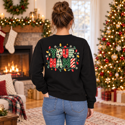 Personalized Merry Christmas Lights Sweatshirt, Custom Name Holiday Pullover, Christmas Gift for Her