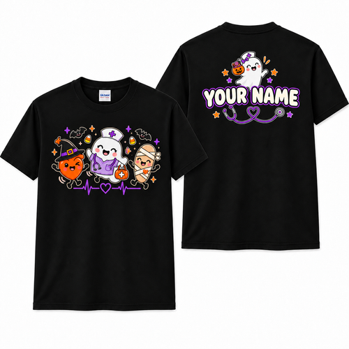 Personalized Custom Cute Ghost Nurse Funny Halloween Unisex T-Shirt