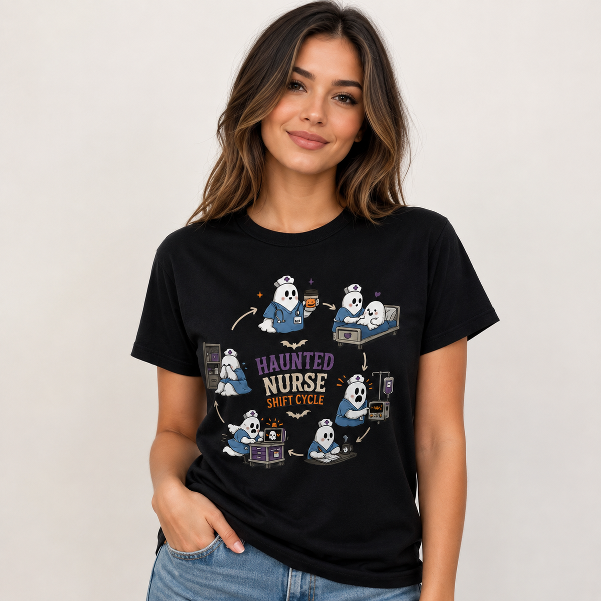 Personalized Custom Haunted Nurse Halloween Ghost T-Shirt , Nurse