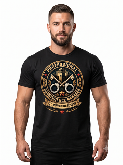 Custom Corrections Officer Shirt – "Professional Consequence Manager" Front & Back Graphic Tee, Personalized Jailer Deputy Gift
