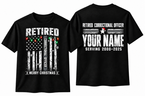 Retired Correctional Officer Christmas Shirt Custom Name Flag Design