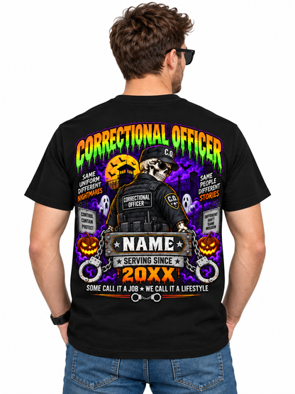 Custom "I Run The Tier" Halloween Correctional Officer T-Shirt — Personalized Front & Back Graphic Tee